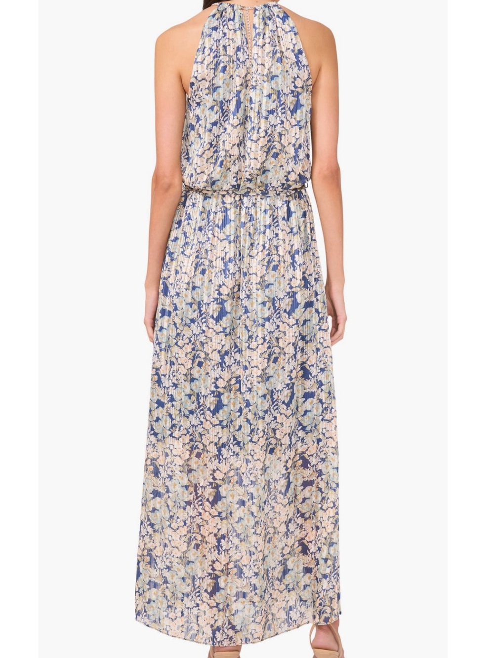 Halogen Curb Chain Detail Metallic Floral Halter Maxi Dress Size Medium NWOT - Picture 2 of 14